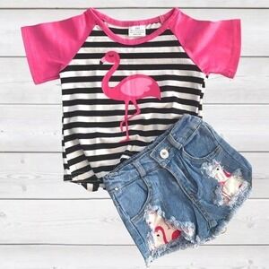 Black and White Flamingo Set 2 piece Girls 18 - 24 Months